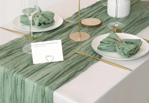 Chemin de table vert sauge gaze coton