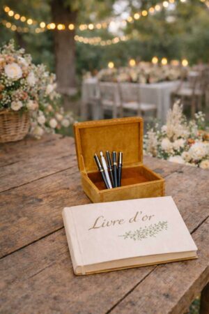Boîte à stylos en velours pour livre d'or de mariage, location Rouen
