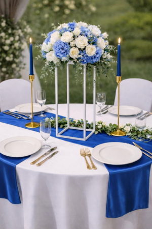 Chemin de table bleu royal satin