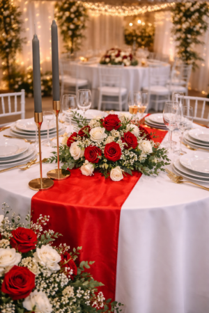 Chemin de table rouge satin
