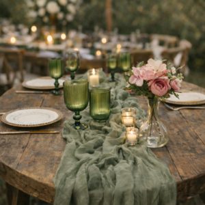 Chemin de table vert sauge gaze