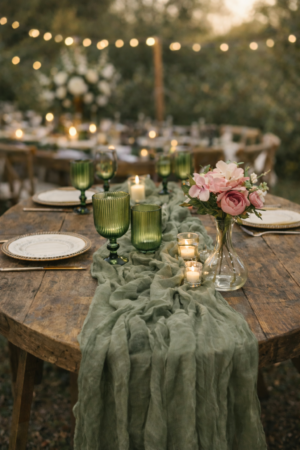 Chemin de table vert sauge gaze