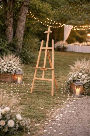 Chevalet bois clair pour panneaux et cadres - mariage Rouen