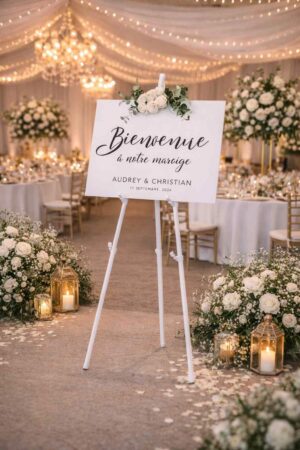 Chevalet plastique blanc pour panneaux et cadres - mariage Rouen