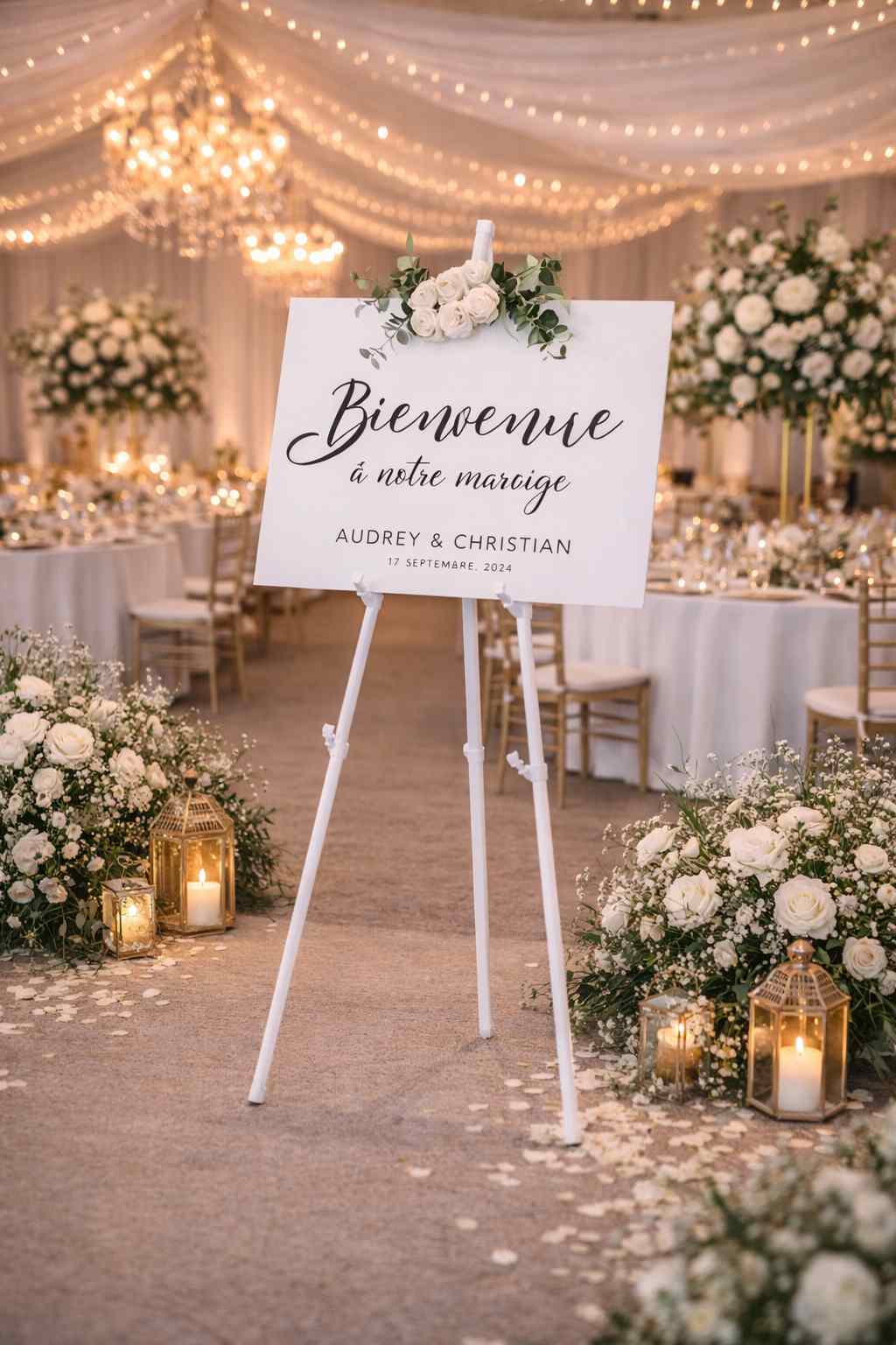Chevalet plastique blanc pour panneaux et cadres - mariage Rouen