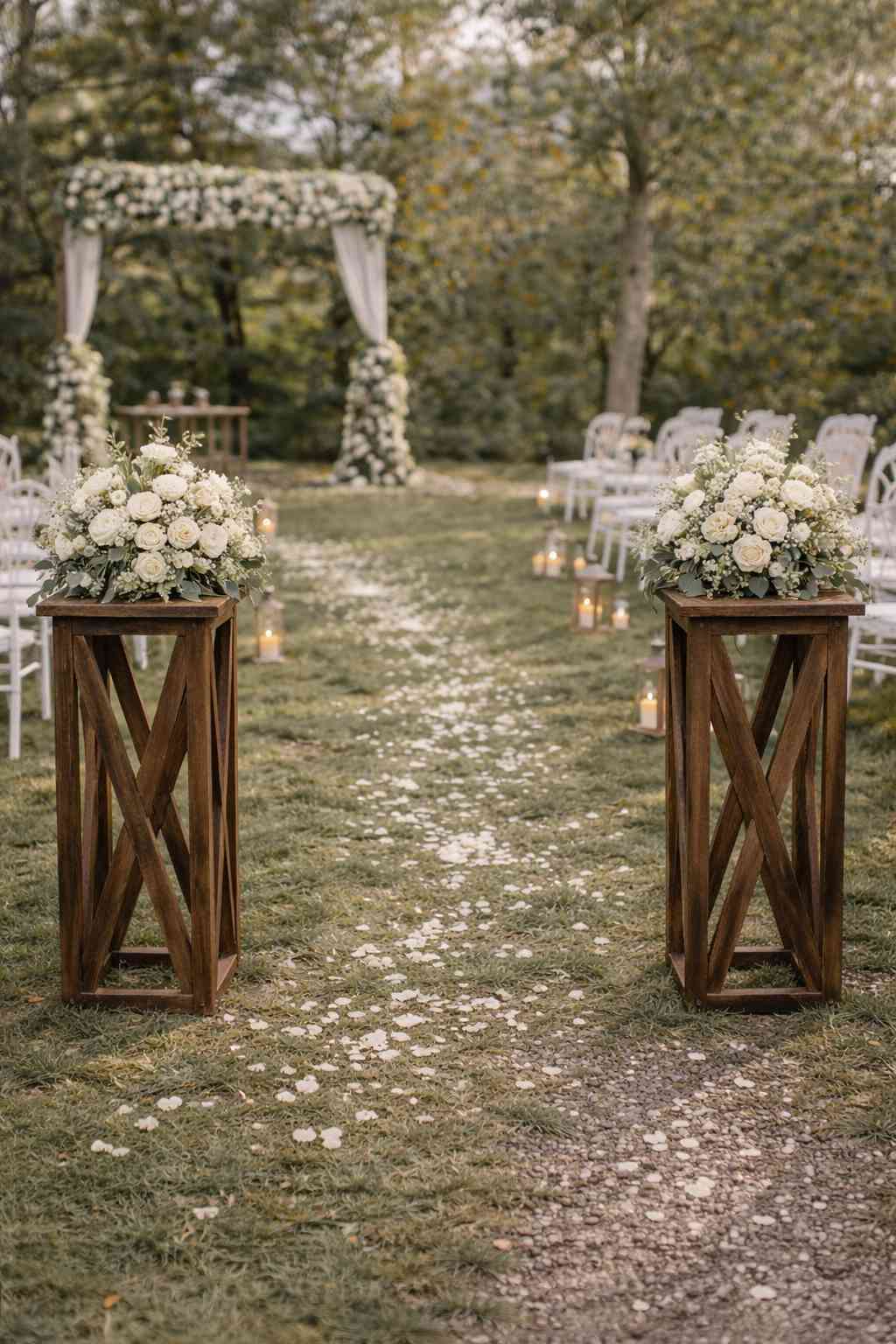 Colonne piédestal bois pour allée de cérémonie de mariage à Rouen