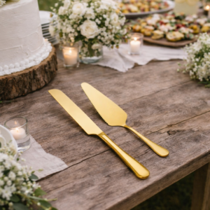 Service de couverts à gâteaux doré 2 pièces