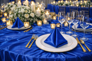 Serviette satin bleu royal