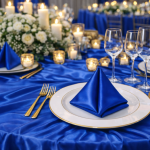 Serviette satin bleu royal