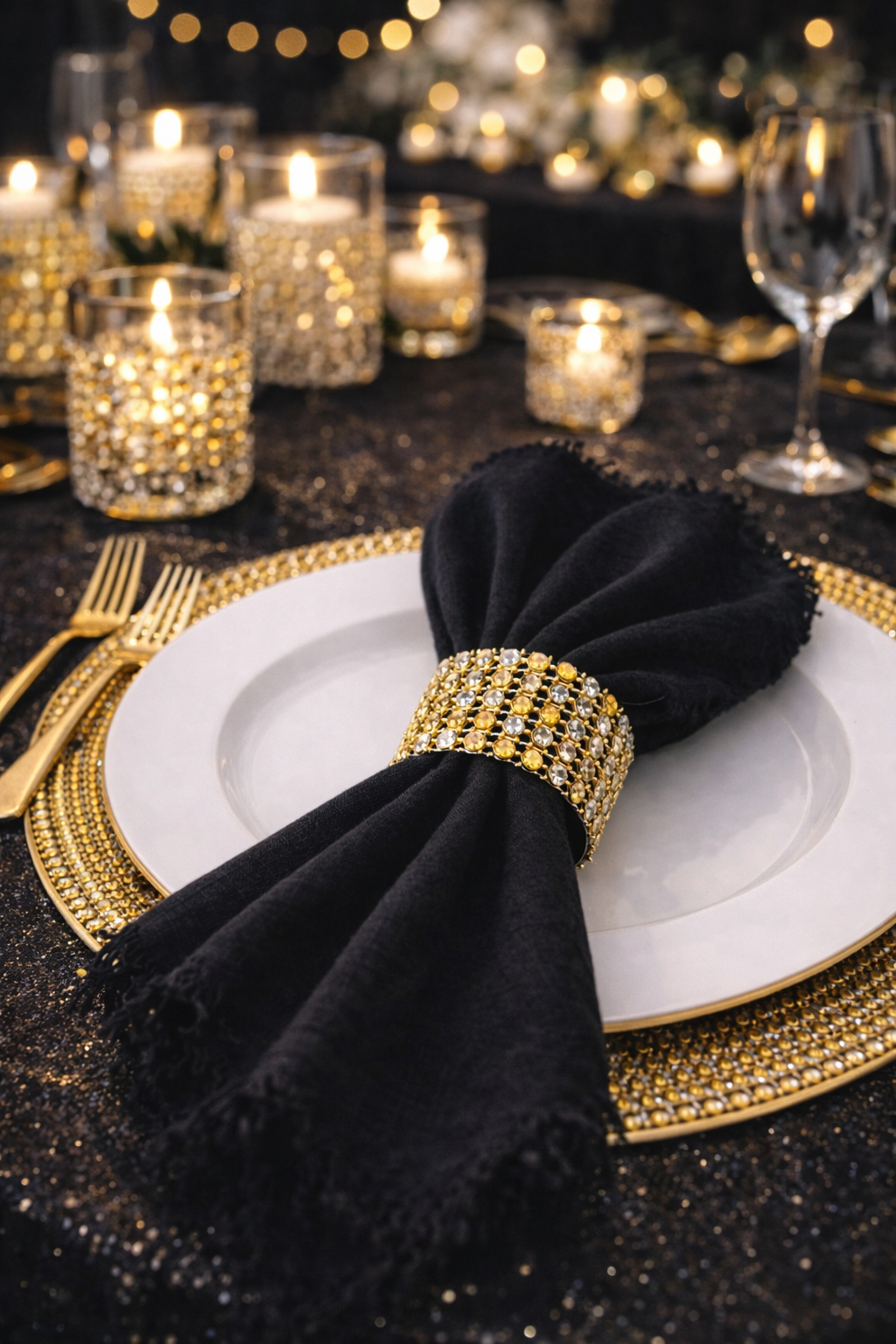 Anneau de serviette strass doré