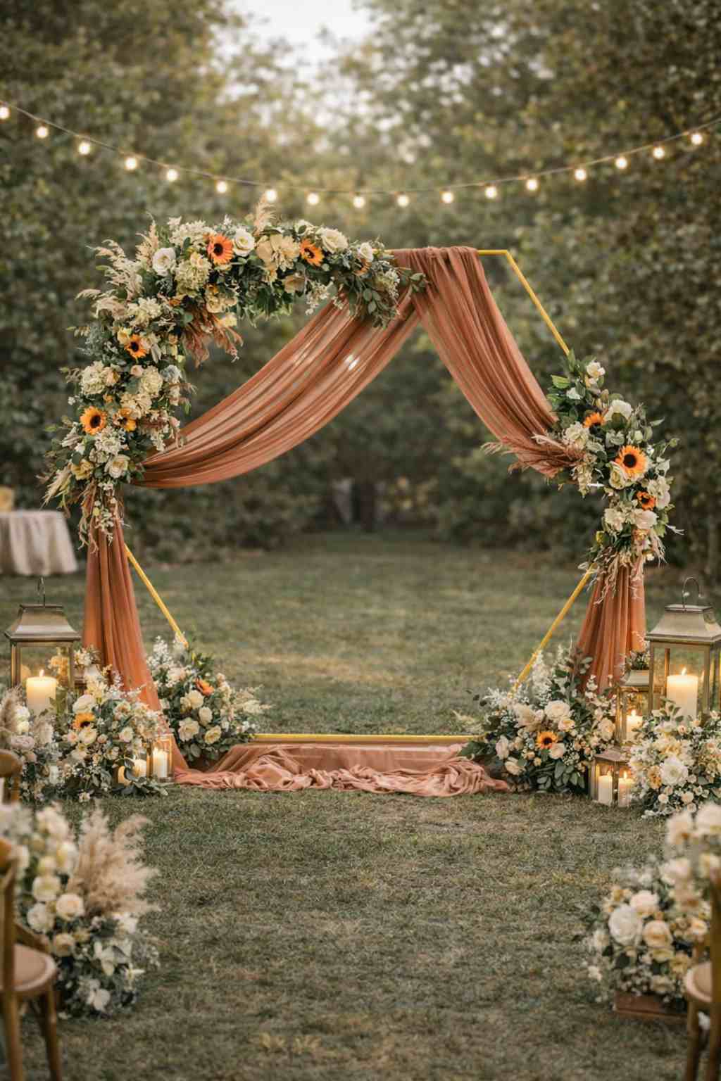 Arche hexagonale dorée - décoration mariage chic