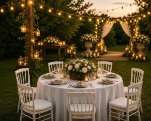 Location table ronde blanche pour mariage et réception à Rouen - Vallée Events Normandie
