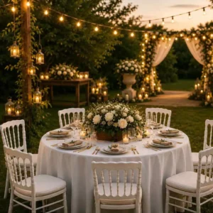 Location table ronde blanche pour mariage et réception à Rouen - Vallée Events Normandie