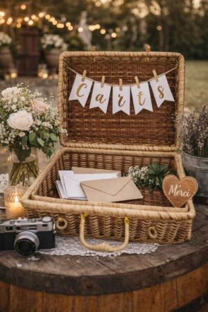 Valise en osier - décoration mariage vintage