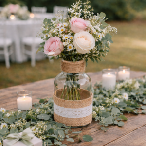 Petit vase avec toile de jute