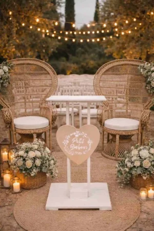 Pupitre blanc cœur personnalisable pour décoration de mariage à Rouen