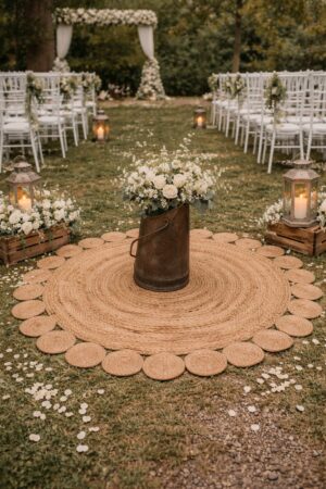 Tapis en jute à motif, diamètre 120 cm, pour décoration de mariage à Rouen