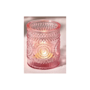 photophore porte bougie en verre rose