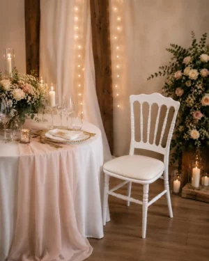 Assise confortable chaise Napoléon blanche location mariage Rouen Normandie