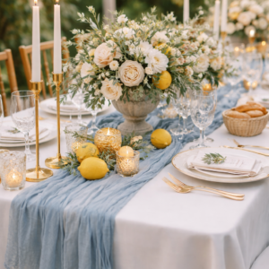chemin de table bleu gaze