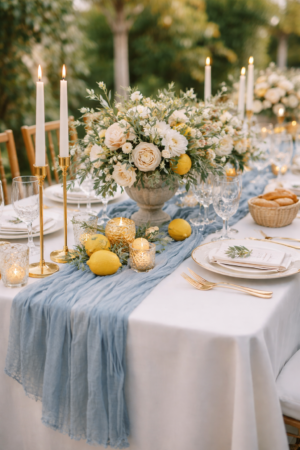 chemin de table bleu gaze