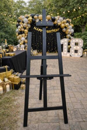 Chevalet bois noir pour panneaux et cadres - mariage Rouen