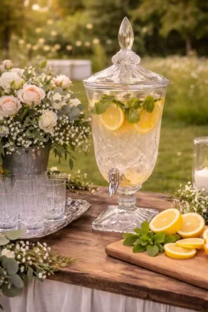 Location distributeur chic rouen - distributeur en verre élégant pour mariage raffiné