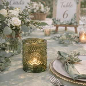 Photophore porte bougie en verre vert