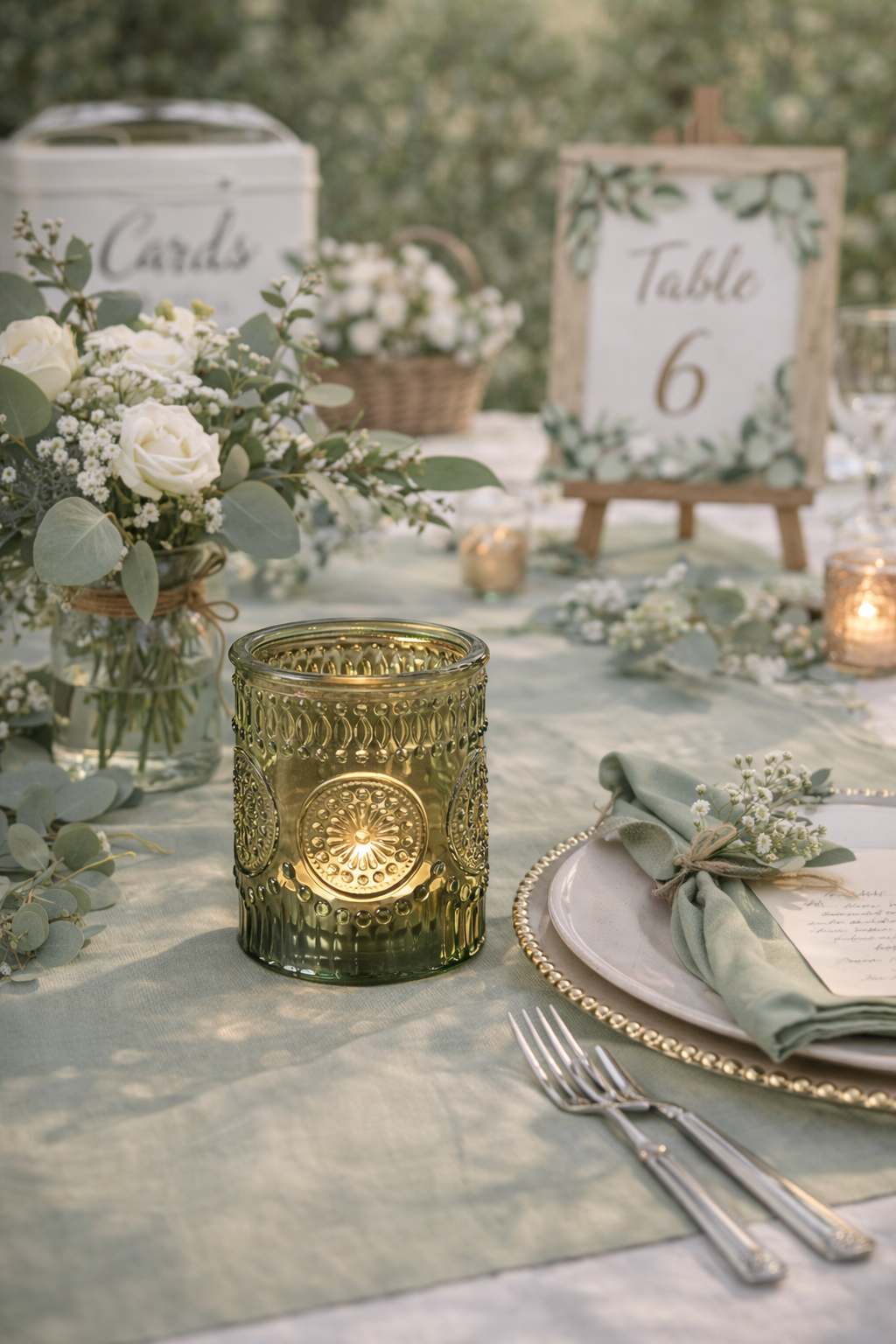 Photophore porte bougie en verre vert