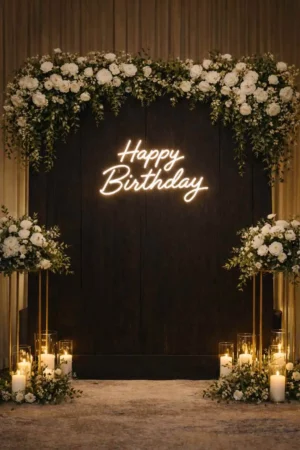 Neon happy birthday Rouen LED 40x27 cm pour photobooth et backdrop