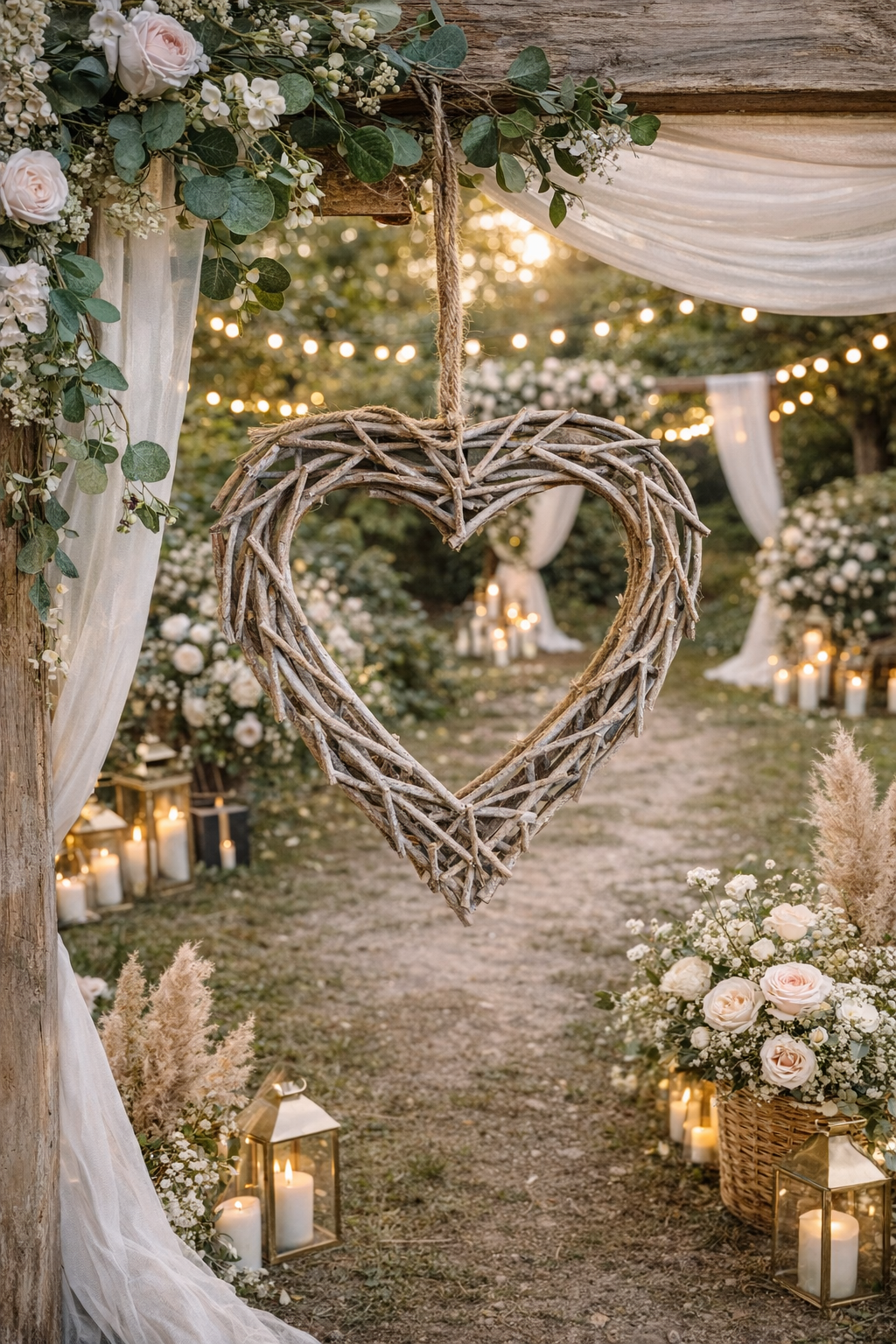 Grand coeur en rotin