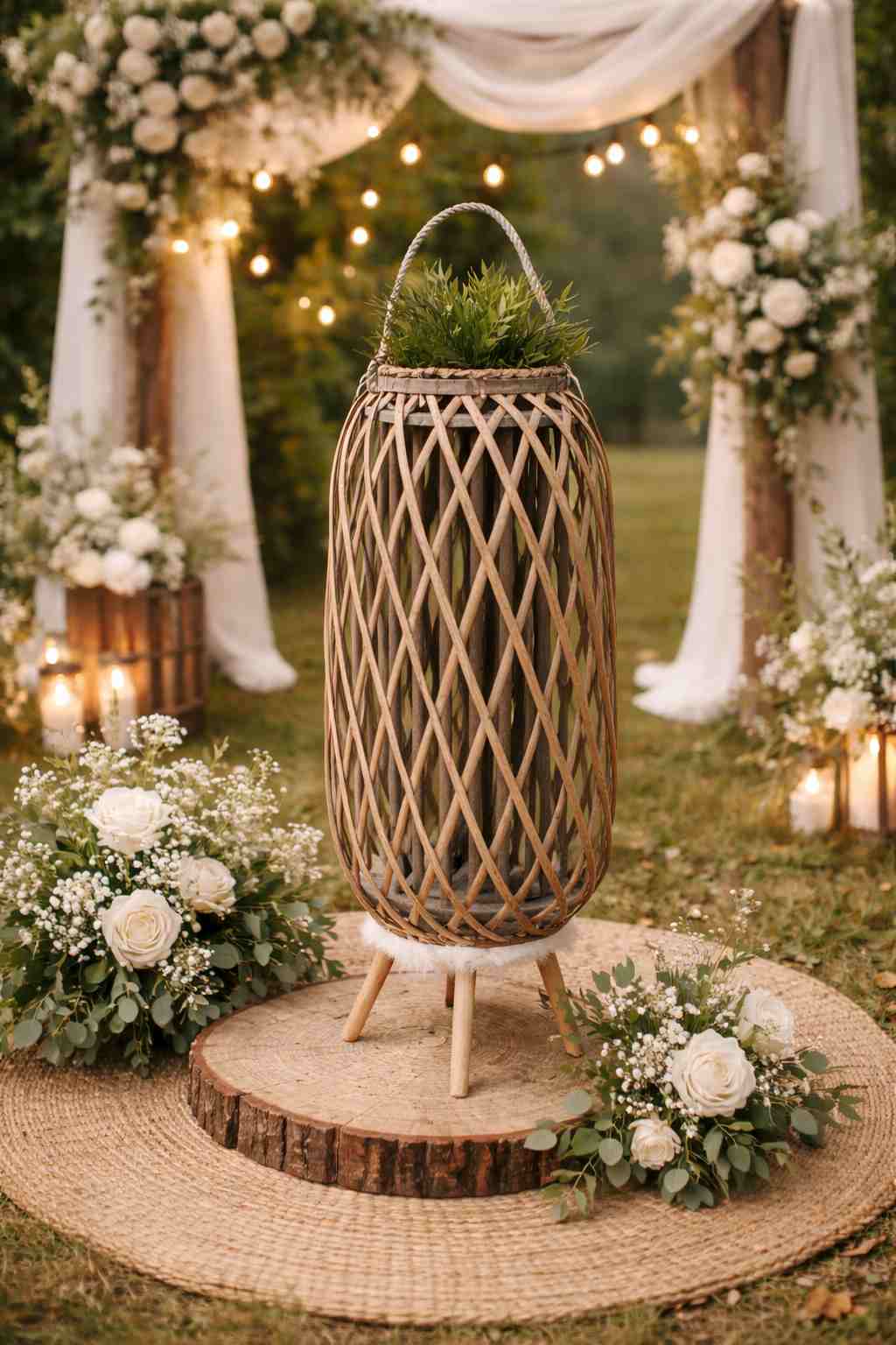 Lanterne en rotin H70cm - décoration cérémonie Rouen