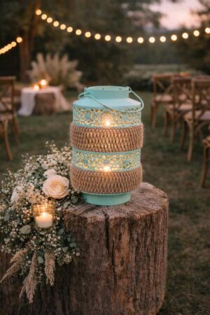 Lanterne turquoise H23cm - décoration mariage Rouen