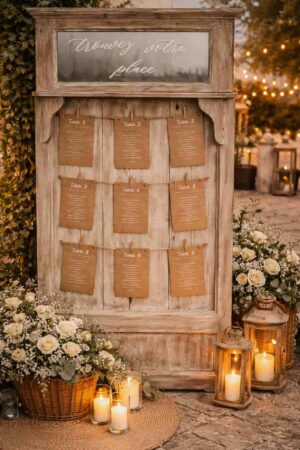 Plan de table bois - signalétique mariage élégante