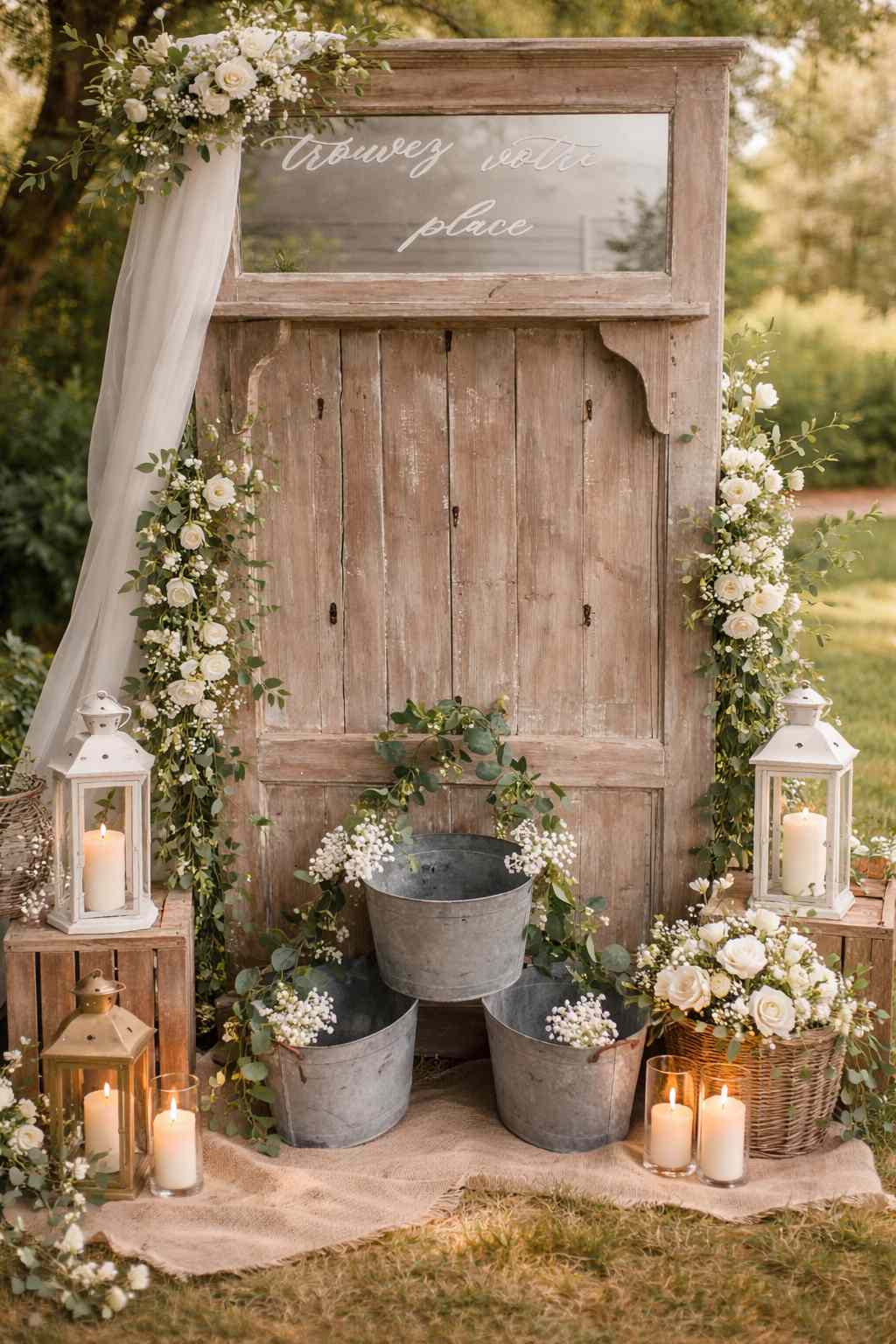 Seau en zinc ovale pour composition florale de mariage à Rouen