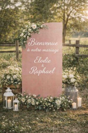 Backdrop panneau terracotta - décoration mariage tendance