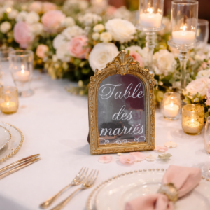 Cadre de table mariage baroque or