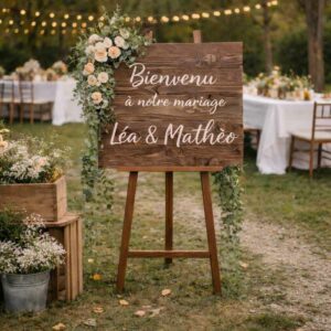 Panneau bienvenue bois rustique personnalisable - mariage Rouen